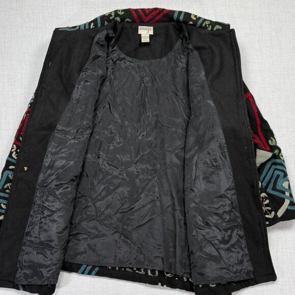 Vintage Anage Embroidered Wool Jacket Abstract Print Black Multi Size Chest 58" - Picture 6 of 13